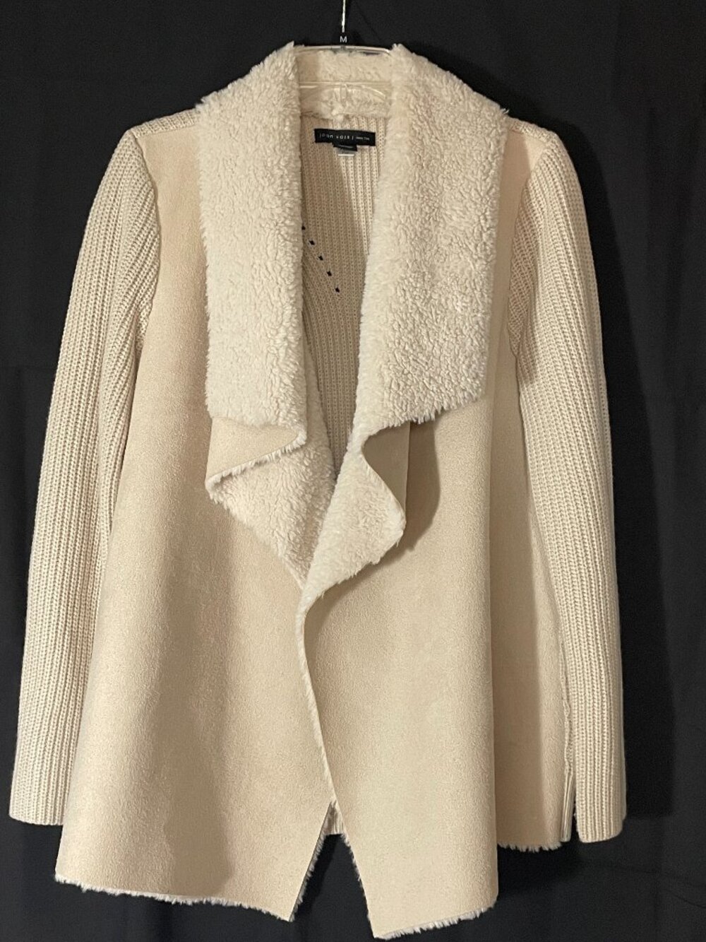 Joan Vass New York Women’s Cream Faux‑Fur Trim Cardigan – Size Medium